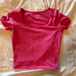 Hollister Bright Pink Square Neck Ribbed Crop Top